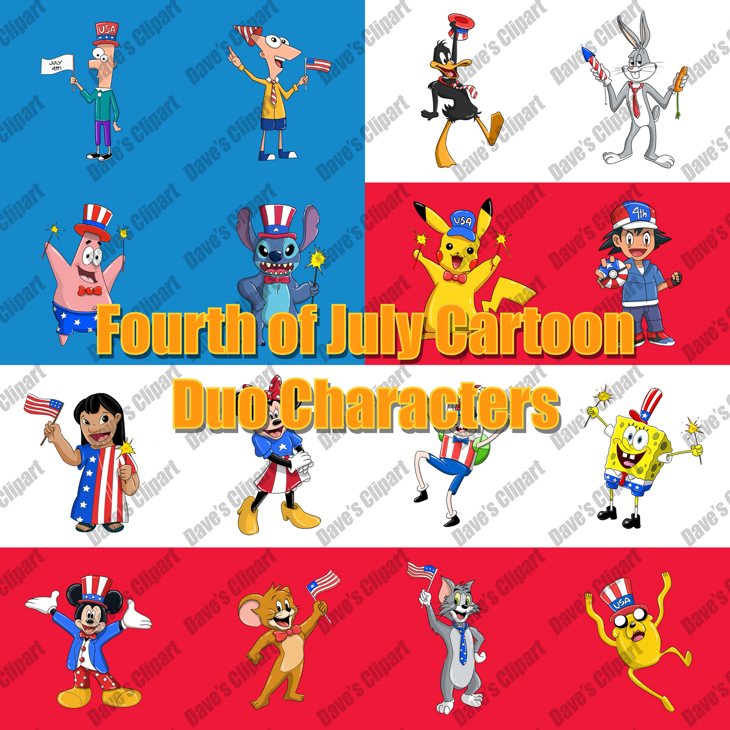 Fourth of July Duo Cartoon Characters