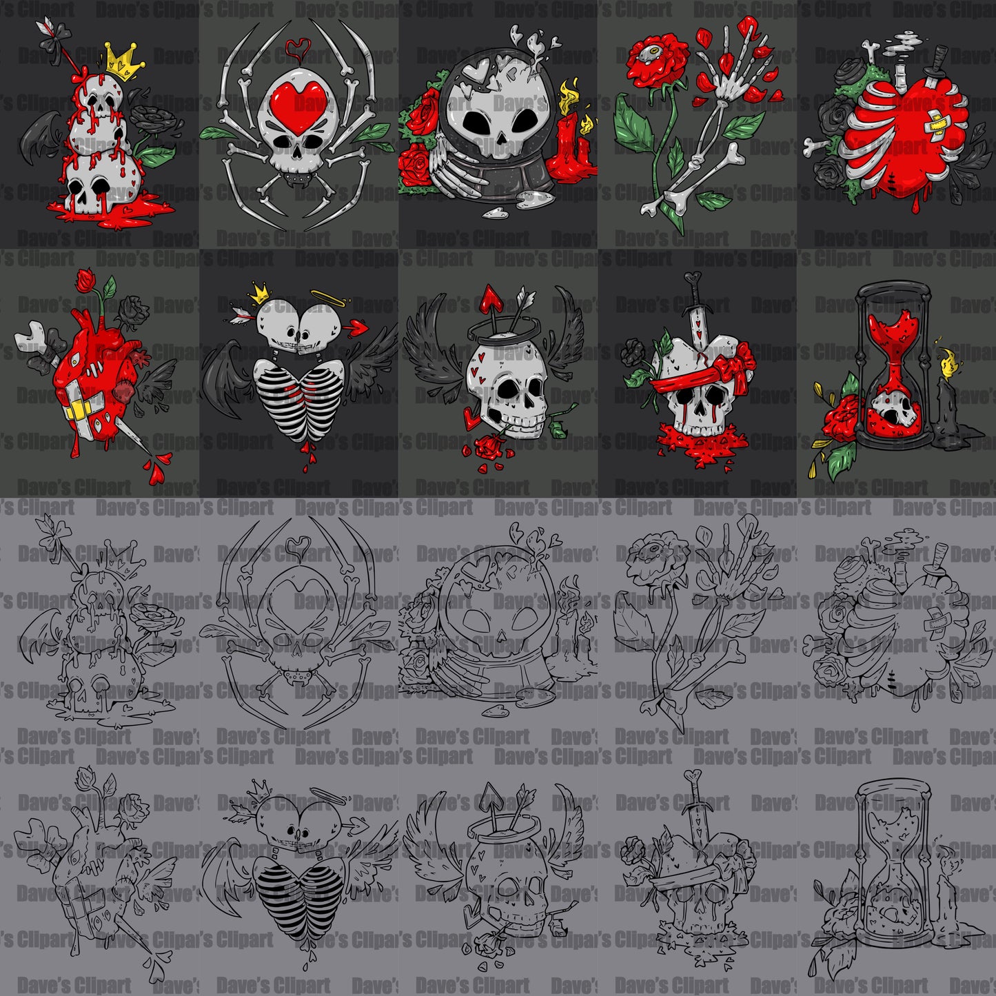 Gothic Valentines (includes Outlines)