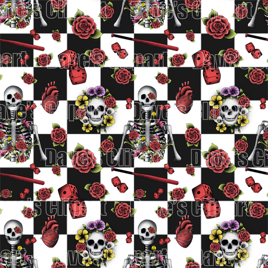 Valentines Tattoo Style Seamless Pattern 2 Variations