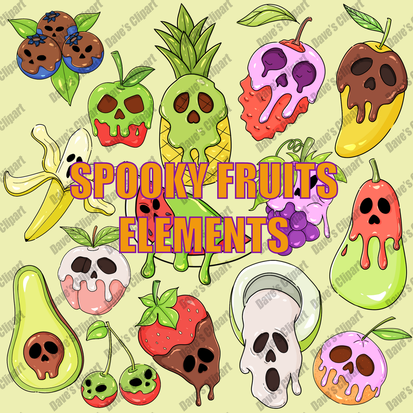 Spooky Fruits Clipart Elements