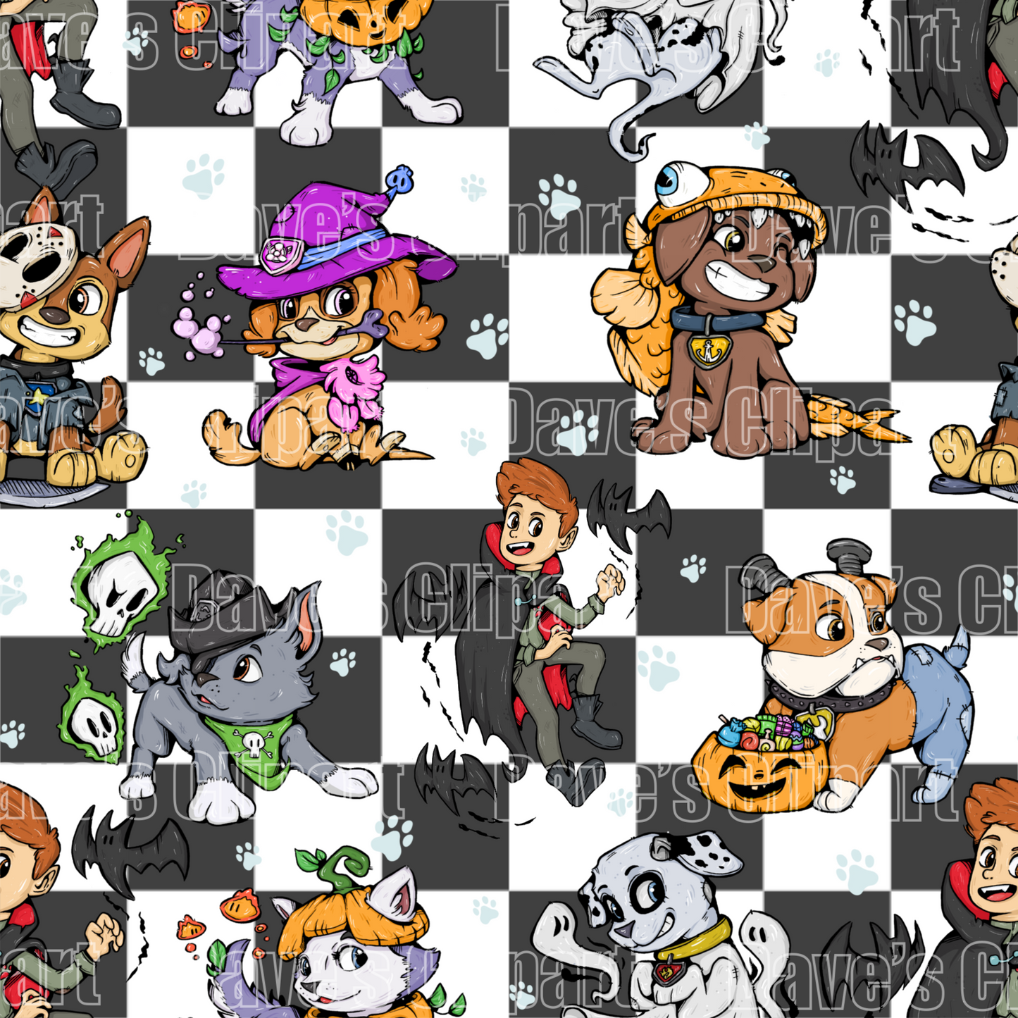 Halloween PawPatrol Seamless File (Checkered)