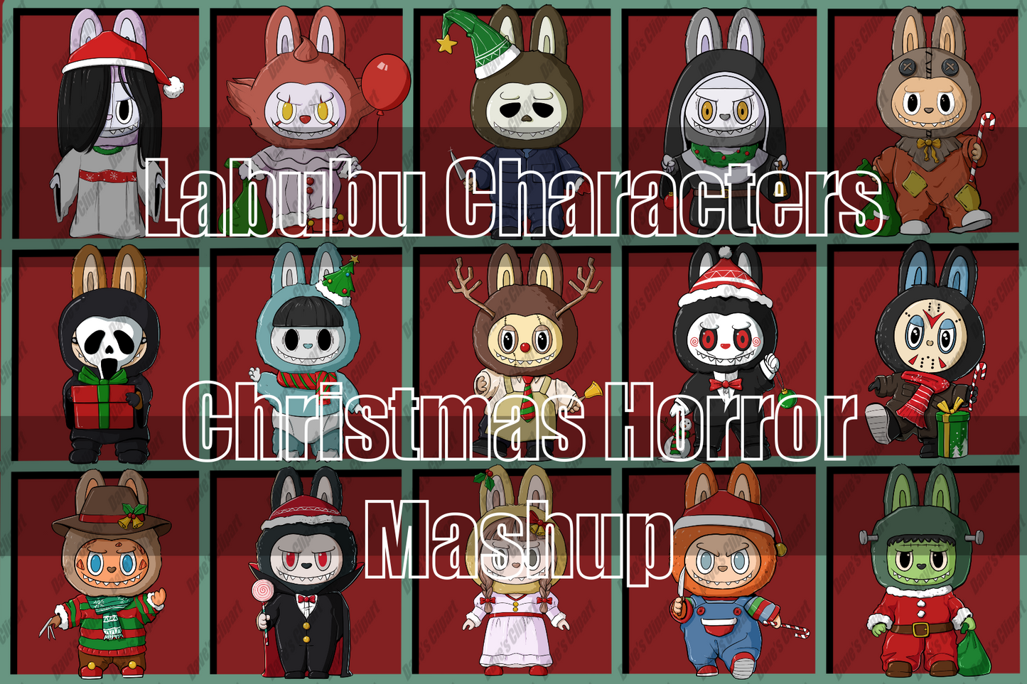 Labubu Characters Christmas, Horror Mashup