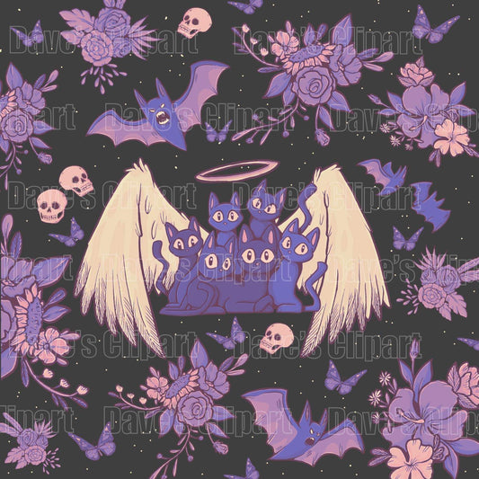 Cats and Bats Seamless Pattern